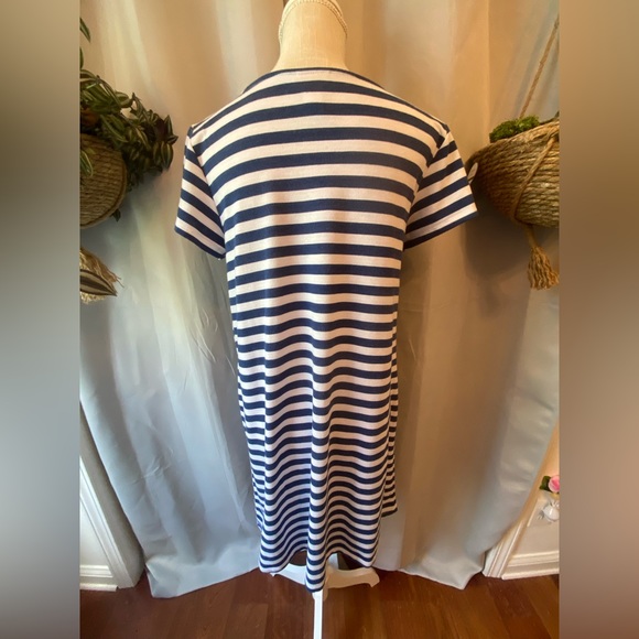 ❌SOLD❌ RUBY RD CASUAL BLUE AND WHITE STRIPED DRESS SMALL - Picture 4 of 5